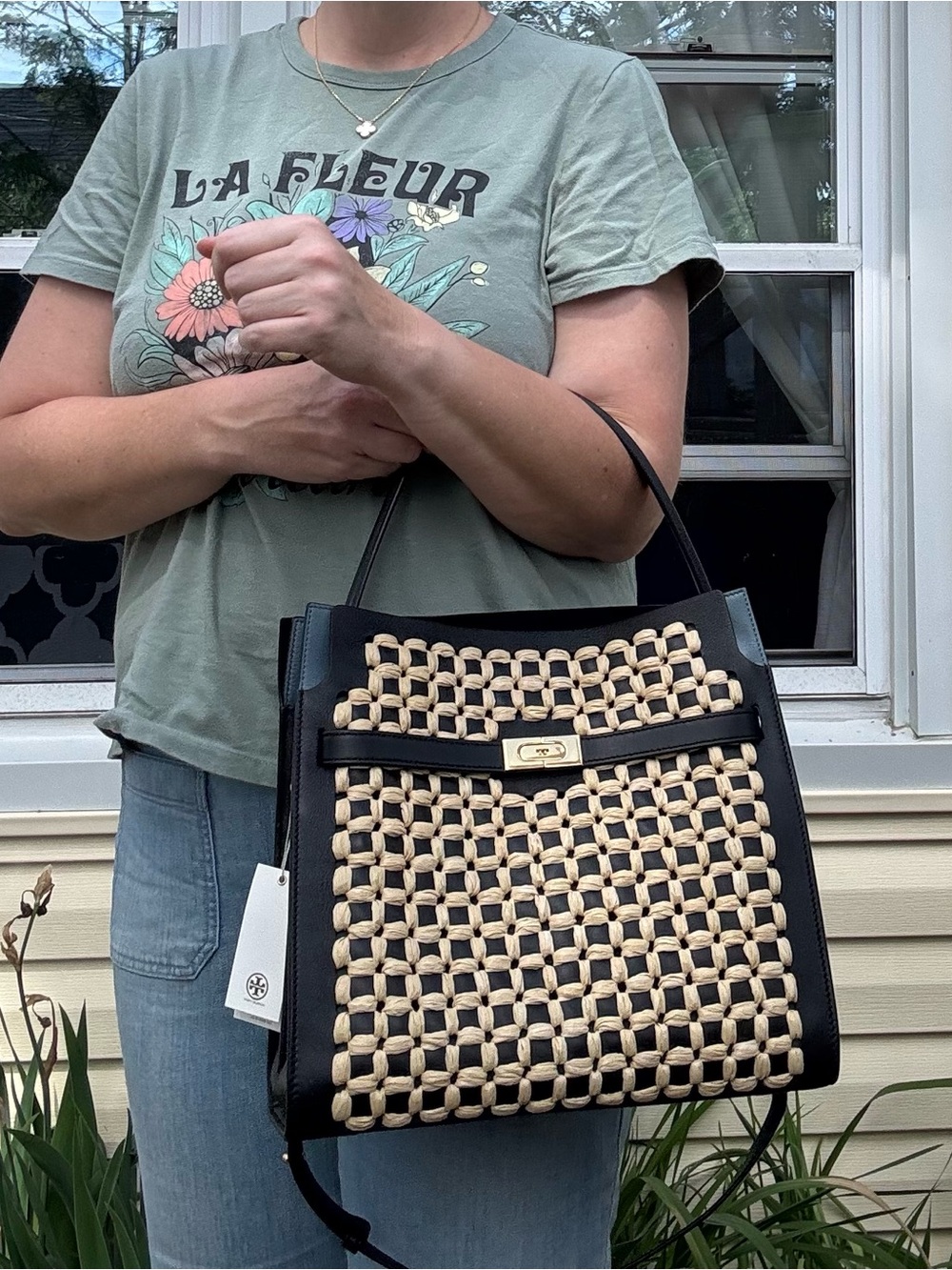 Tory Burch Lee Radziwill Raffia Punch Double Bag - Picture 7 of 15